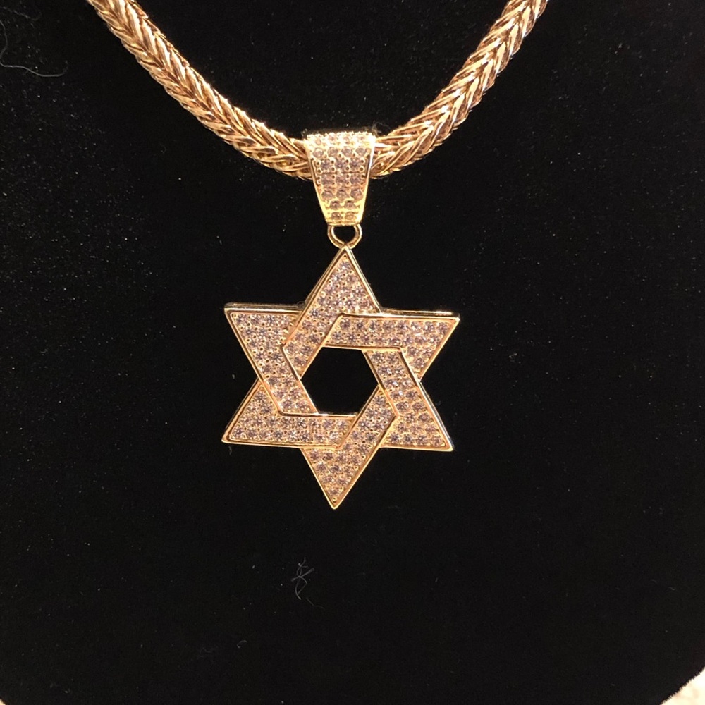 Gold Star of David Pave Pendant Necklace